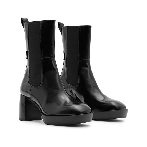 All Saints Lottie Black Patent Leather Block Heel Ankle Boots size 9 - Picture 1 of 9